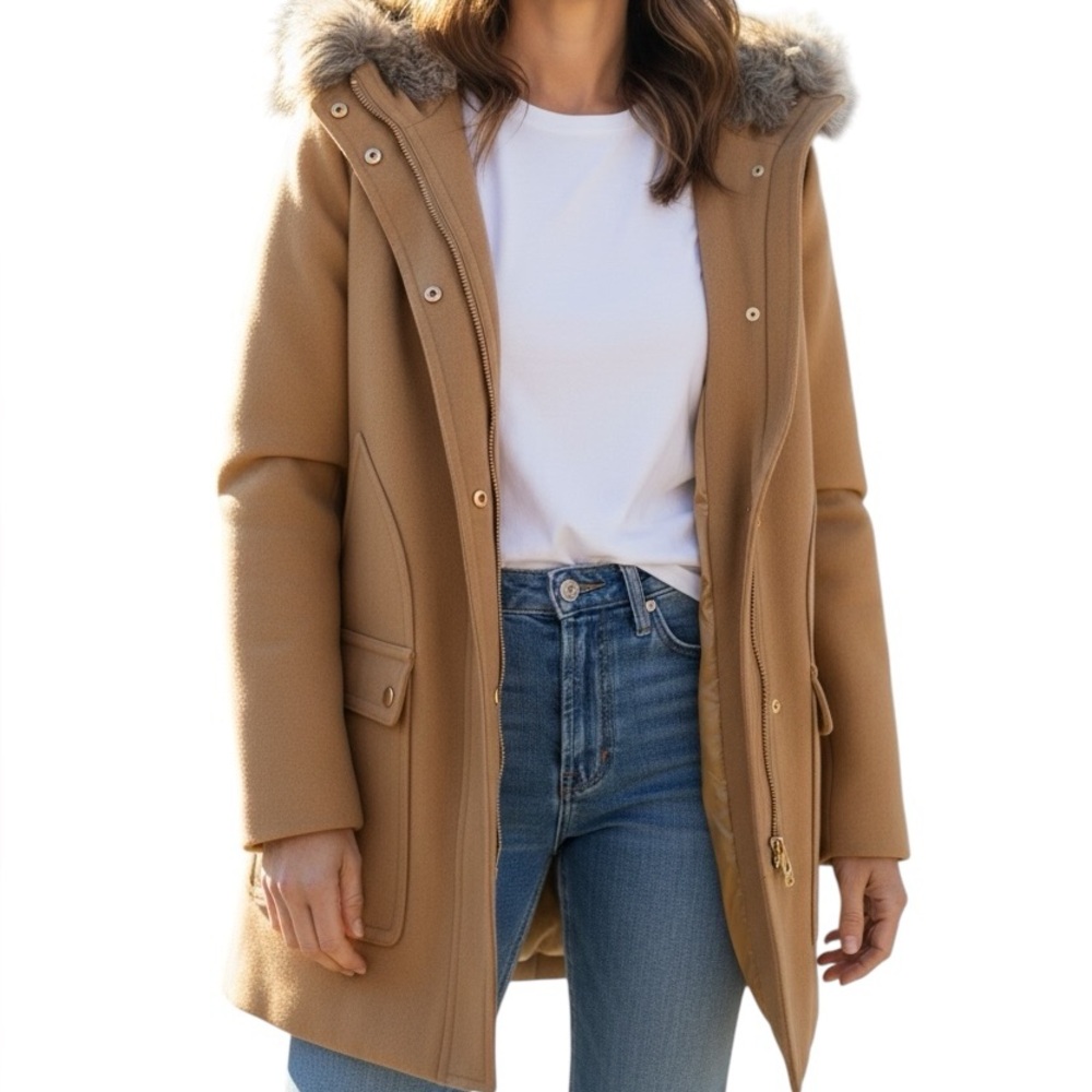 J Crew Vail Parka Removable Faux Fur Trim on Hood Size 0